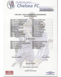 Chelsea v Wolverhampton Wanderers teamsheet 27/03/2004 Premier League