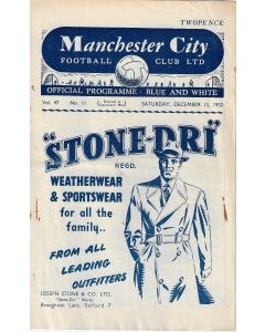 Manchester City v Chelsea 13/12/1952 Football Programme