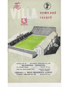 At Villa Park West Bromwich Albion v Chelsea FA Cup 4th Round 2nd Replay 7/2/1953 Football Programme