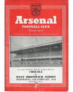 At Highbury West Bromwich Albion v Chelsea F.A. Cup 4th Round  3rd Replay official football programme 11/02/1953