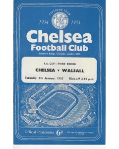 Chelsea v Walsall FA Cup 3rd Round 8/1/1955 Football Programme - Chelsea's first Championship Season