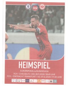 Chelsea v Heidenheim 28/11/24 WITH ORIGINAL TEAMSHEETS FROM STADIUM - double issue also covers Frankfurt 1/12/24