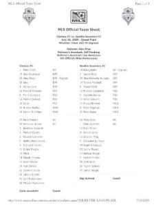 Seattle Sounders v Chelsea teamsheet on an American size paper 18/07/2009