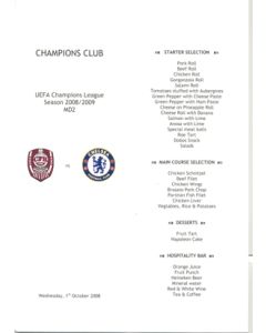 SFR.Cluj v Chelsea Menu 01/10/2008