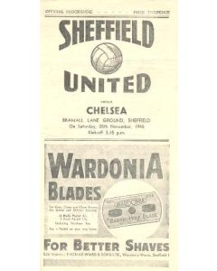 Sheffield United vChelsea official programme 20/11/1948