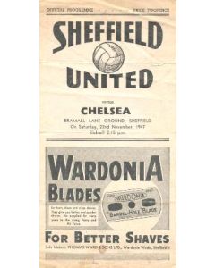 Sheffield United vChelsea official programme 22/11/1947