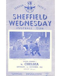 Sheffield Wednesday v Chelsea official football programme 01/11/1952