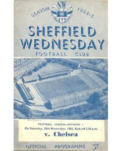 Sheffield Wednesday vChelsea official programme 20/11/1954