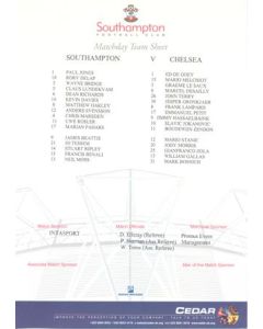 Southampton v Chelsea official colour teamsheet 25/08/2001