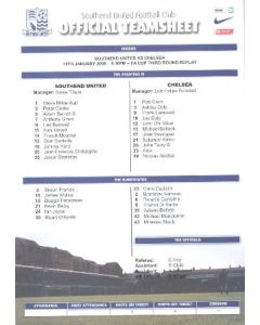 Southend United v Chelsea official colour printed teamsheet 14/01/2008