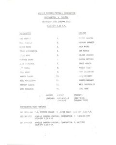 Southampton v Chelsea Reserves official teamsheet 20/01/1993 Football Combination