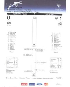 Sparta Prague v Chelsea official Full Time Report 16/09/2003 Champions League