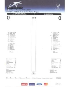 Sparta Prague v Chelsea official Half Time Report 16/09/2003 Champions League