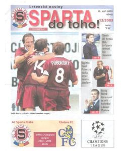Sparta Prague vChelsea Programme 16/09/2003 Champions League
