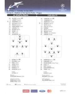 Sparta Prague v Chelsea line-ups 16/09/2003 Champions League
