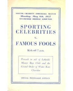 AtChelsea Sporting Celebrities v Famous Fools charity match official programme 06/05/1957