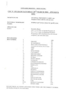 Chelsea v Fulham 20/03/2004 Stewards Briefing - West Stand