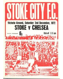 Stoke City vChelsea official programme 02/12/1972