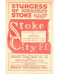 Stoke City vChelsea official programme 24/09/1949