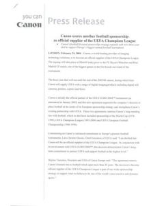 Stuttgart v Chelsea Canon Press Release 25/02/2004 Chamions League