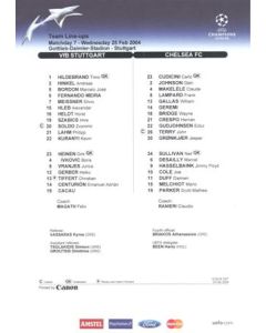 Stuttgart v Chelsea teamsheet 25/02/2004 Chamions League