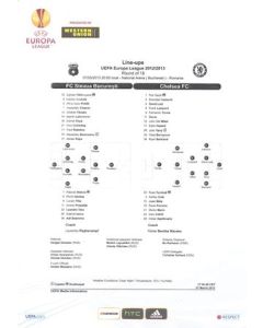 Steaua Bucharest v Chelsea 07/03/2013 UEFA Europa League line-ups