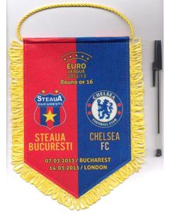 Steaua Bucharest v Chelsea 07/03/2013 and Chelsea v Steaua 14/03/2013 UEFA Europa League pennant, red and blue background