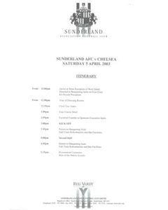 Sunderland v Chelsea 05/04/2003 Itinerary