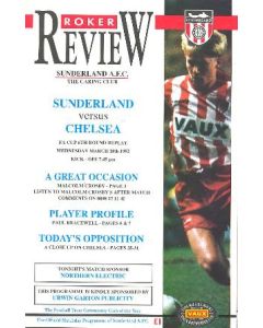 Sunderland vChelsea official programme 18/03/1992 F.A. Cup, 6th round, replay