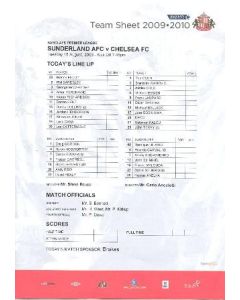 Sunderland v Chelsea colour teamsheet 18/08/2009
