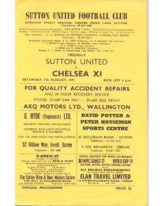 Sutton United vChelsea official programme 07/08/1971