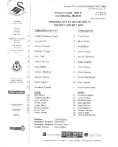 Swansea XI v Chelsea XI teamsheet 06/05/2003 Roger Freestone Testimonial Match