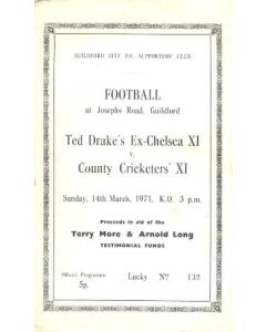 Ted Drake's Ex-Chelsea XI v County Crickets' XI 14/03/1971 proceeds in aid of the Terry More & Arnold Long testimonial funds