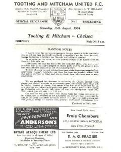 Tooting & Mitcham vChelsea official programme 15/08/1964