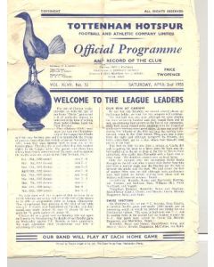 Tottenham Hotspur vChelsea official programme 02/04/1955