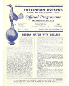 Tottenham Hotspur vChelsea official programme 03/09/1958