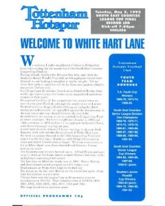Tottenham Hotspur vChelsea official programme 05/05/1992 South East Counties League Final 2nd Leg