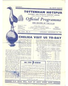 Tottenham Hotspur vChelsea official programme 07/11/1953