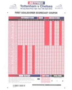 2012 FA Cup Semi-Final Tottenham Hotspur v Chelsea Betfred betting slip 15/04/2012