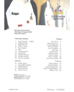 Tottenham Hotspur v Chelsea teamsheet 27/08/2005 Premier League