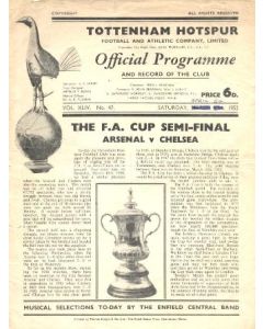At Tottenham Hotspur Arsenal vChelsea F.A. Cup Semi Final official programme 05/04/1952