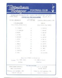 Tottenham Hotspur vChelsea official programme 14/09/1985