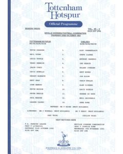 Tottenham Hotspur v Chelsea Reserves official colour teamsheet 22/10/1992 Football Combination