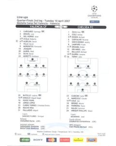 Valencia v Chelsea line-ups 10/04/2007 Champions League