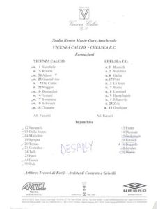 Vicenza v Chelsea official teamsheet 16/04/1998 Cup Winners Cup Semi-Final