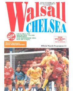 Walsall vChelsea official programme 23/09/1992 Premier League