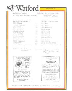 Watford v Chelsea official teamsheet 02/10/1982