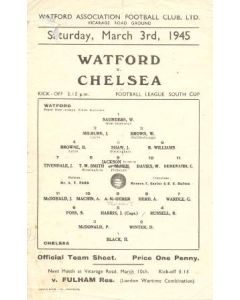 Watford vChelsea official programme 03/03/1945