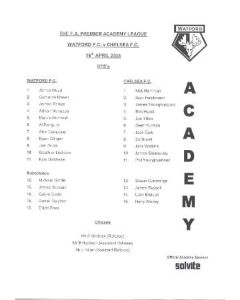 Watford vChelsea U18 official programme 16/04/2005 FA Premier Academy League