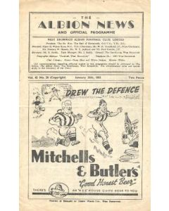 West Bromwich Albion vChelsea official programme 20/01/1951